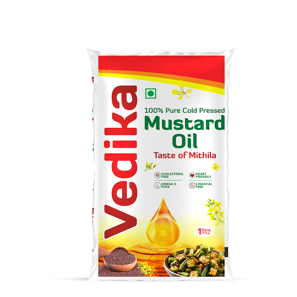 Vedika mustard oil bottle pack shot