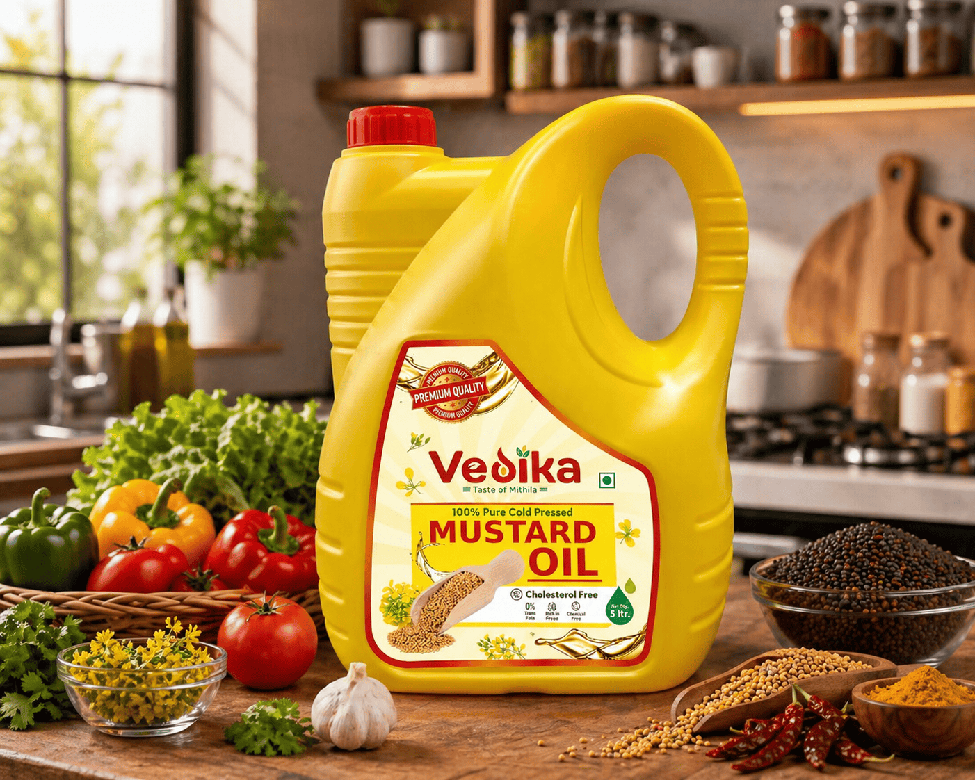 Vedika Premium Quality 100% Pure Cold Pressed Mustard Oil Jar – 5L thumbnail