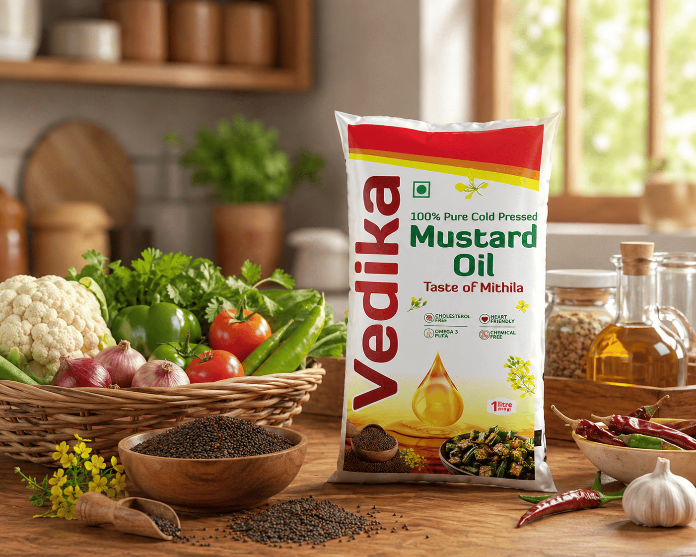 Vedika 100% Pure Cold Pressed Mustard Oil Pouch – 1L thumbnail